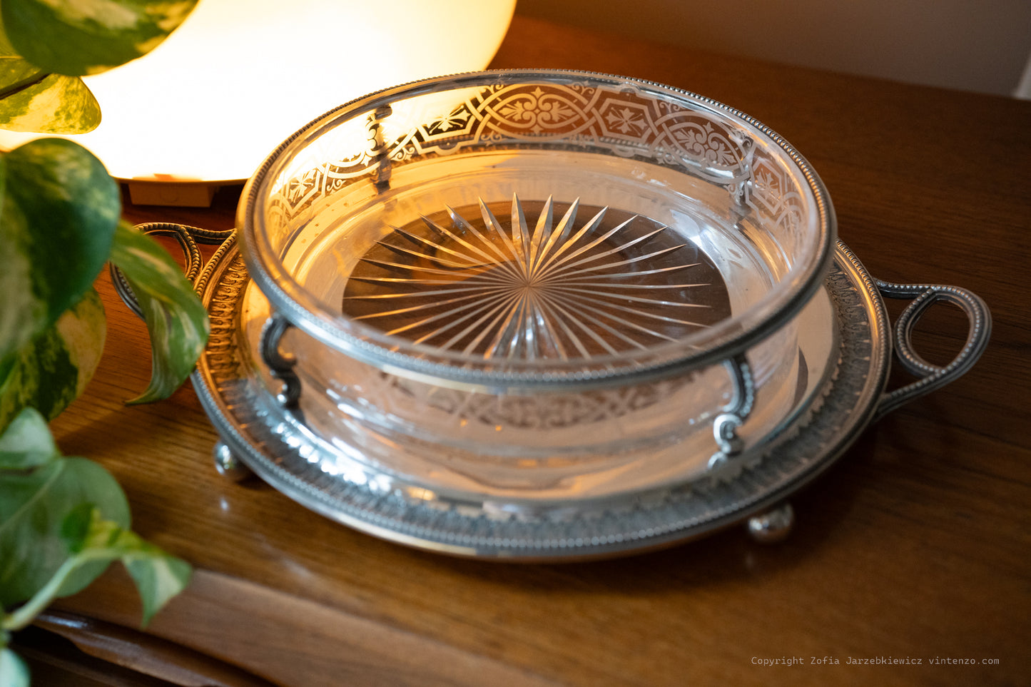 Art Nouveau Silver Plated Serving Dish with Oval Glass Insert