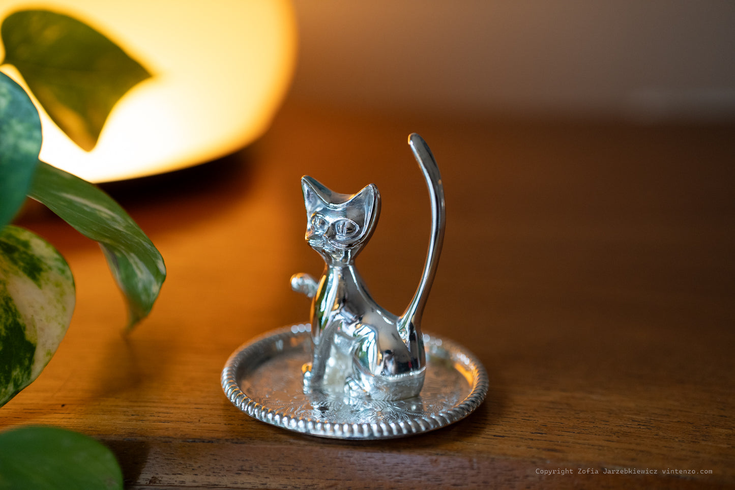 Small Silver Plated Cat Ring Holder
