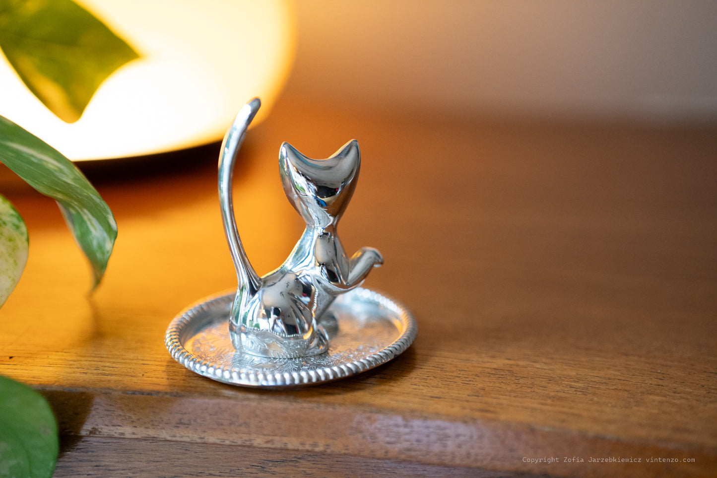 Small Silver Plated Cat Ring Holder