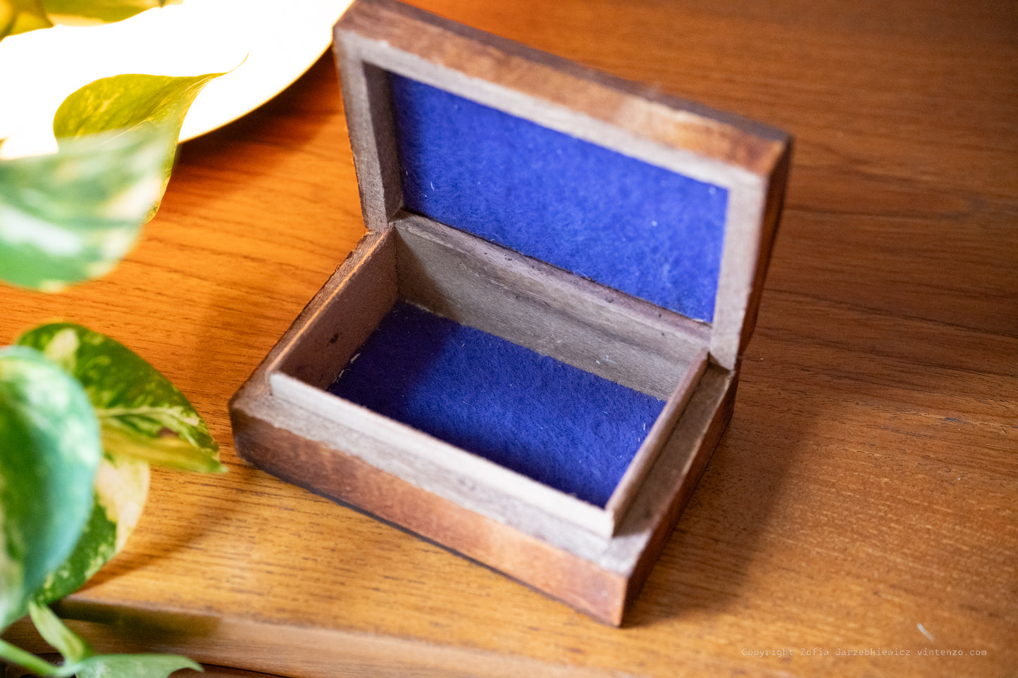 Vintage Wooden Box with Brass Flower Detail