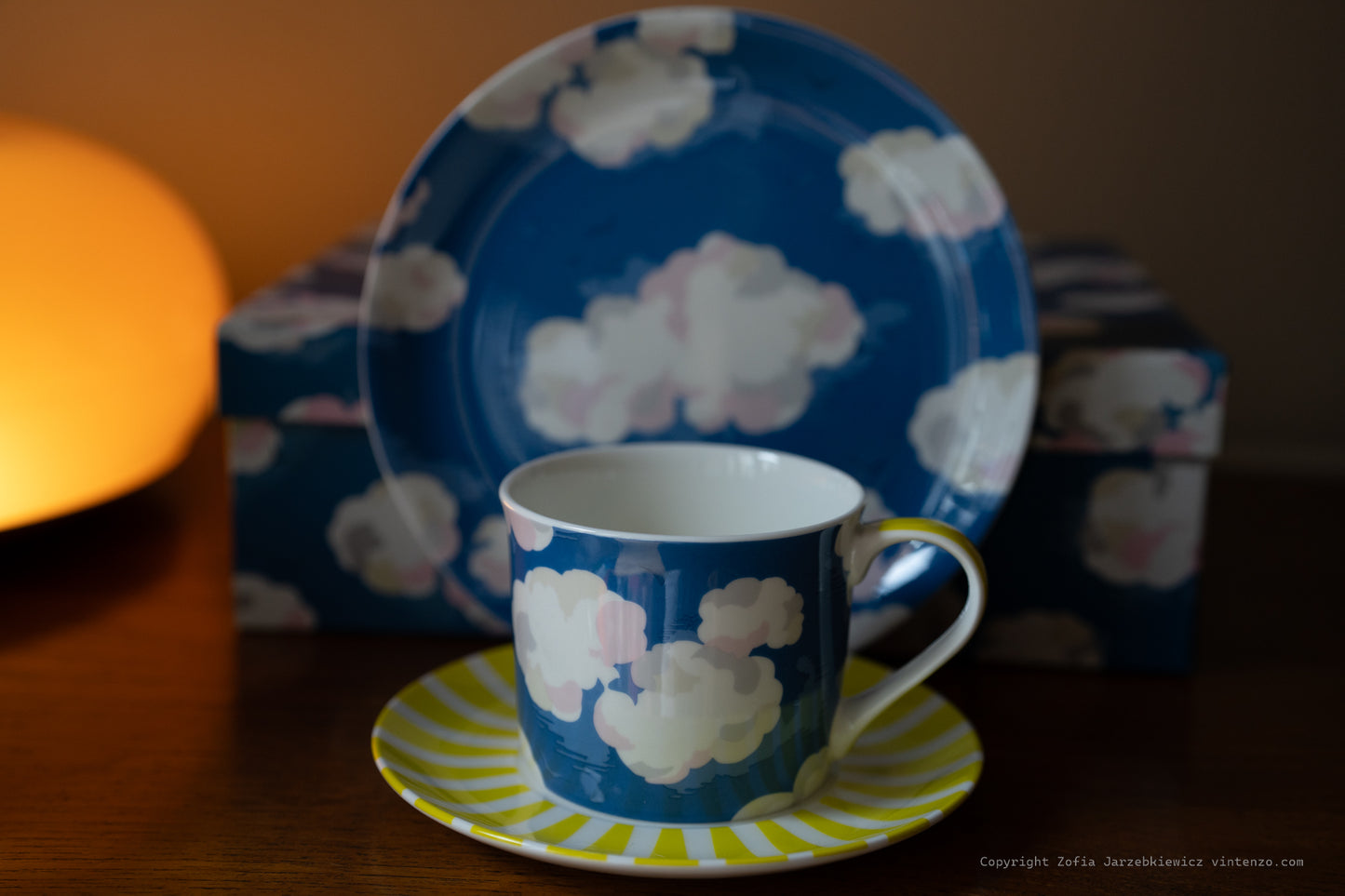 NEW Rare Cath Kidston Set including Cup, Saucer and a Plate Clouds Design