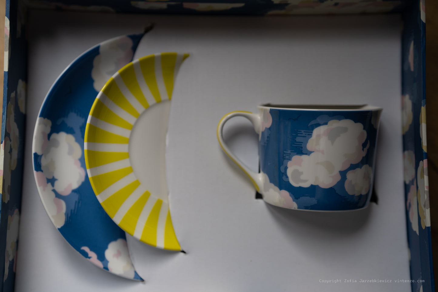 NEW Rare Cath Kidston Set including Cup, Saucer and a Plate Clouds Design