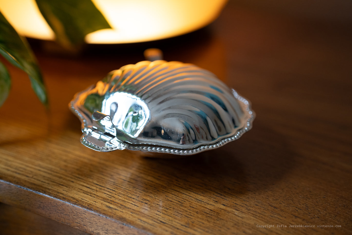 Vintage Shell-Shaped Butter Dish with Orogonal Spreader and Glass Container