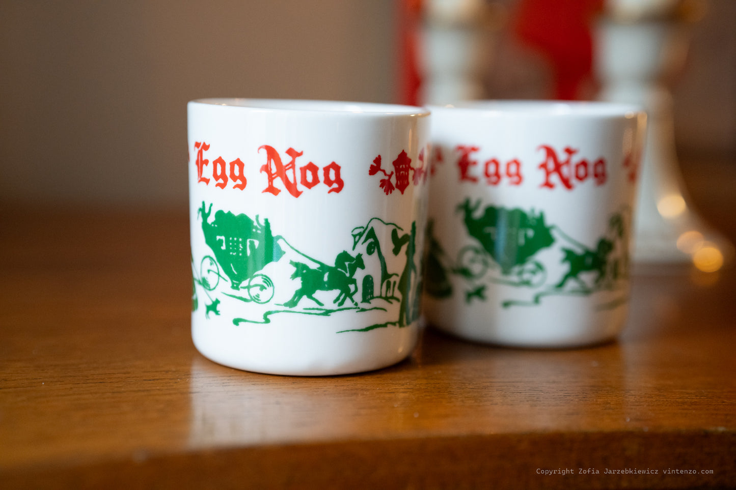 2 Vintage Hazel Atlas Christmas Egg Nog mugs