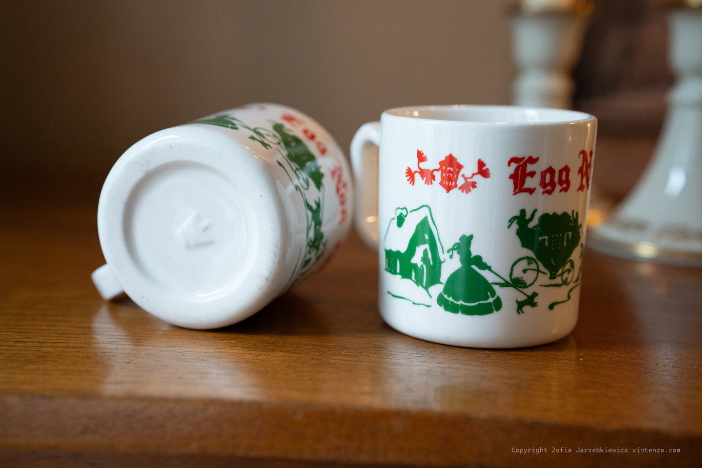 2 Vintage Hazel Atlas Christmas Egg Nog mugs