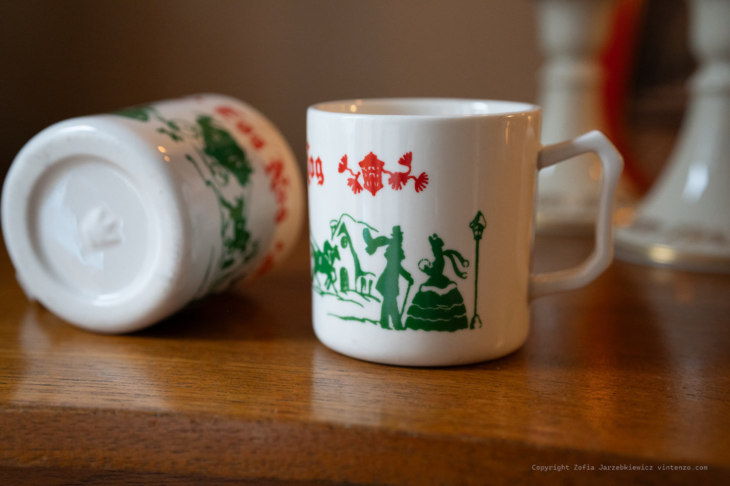 2 Vintage Hazel Atlas Christmas Egg Nog mugs