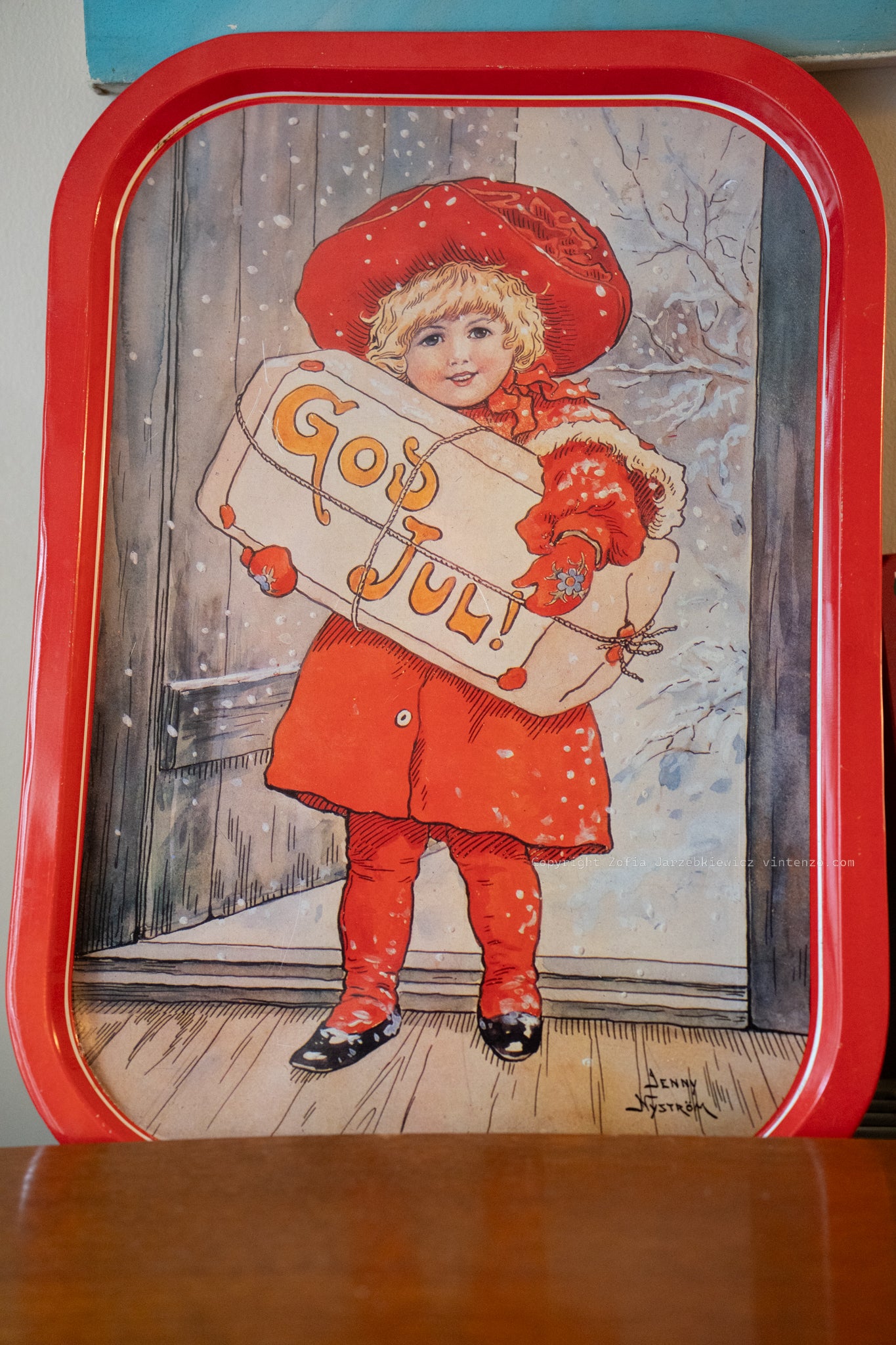 Vintage Jenny Nystrom Swedish Christmas Metal Serving Tray