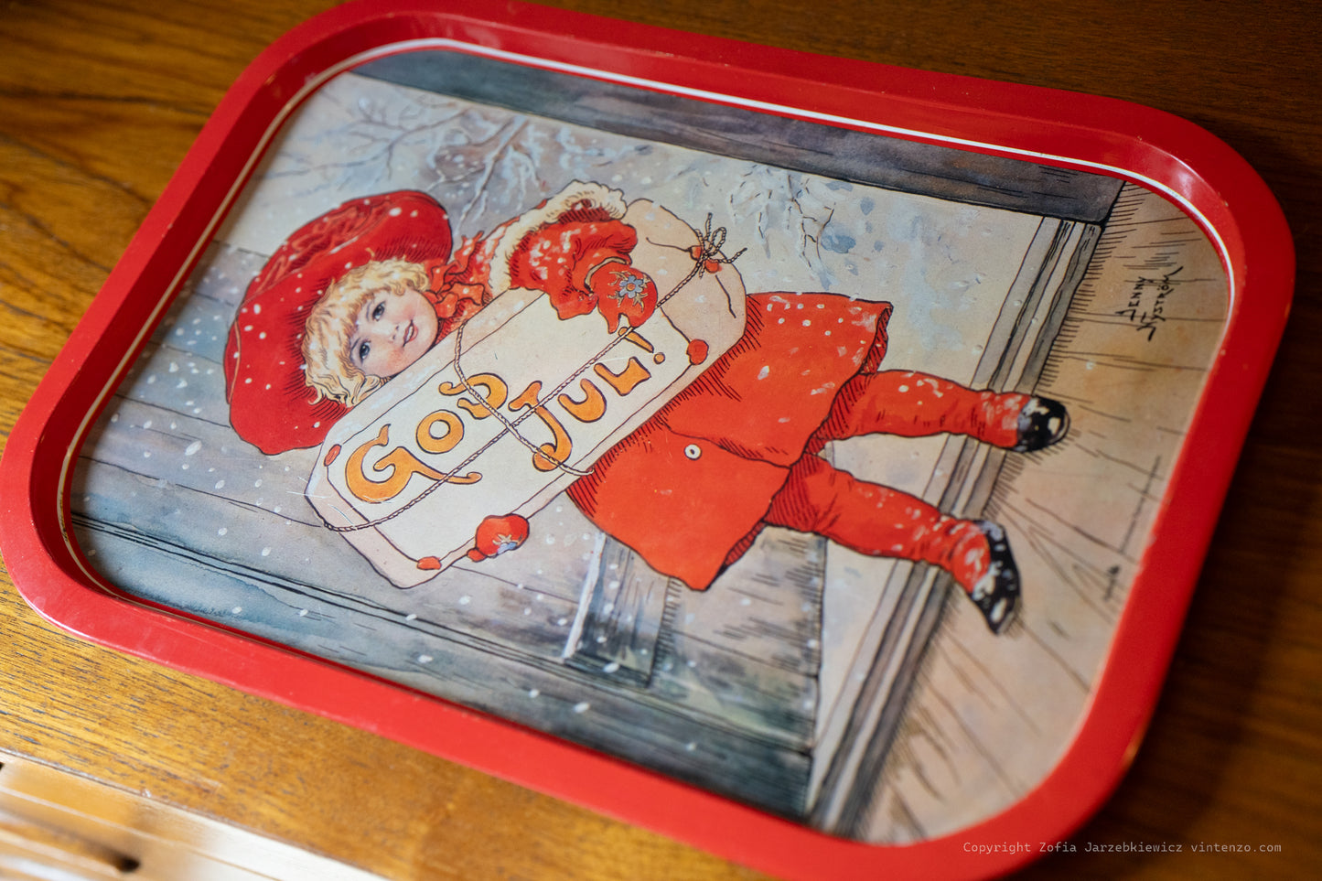 Vintage Jenny Nystrom Swedish Christmas Metal Serving Tray