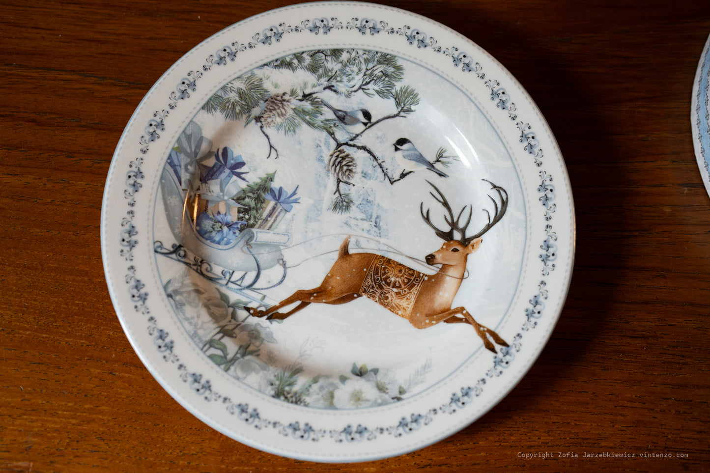 Set of 2 Christmas Dessert Plates Reindeer Design