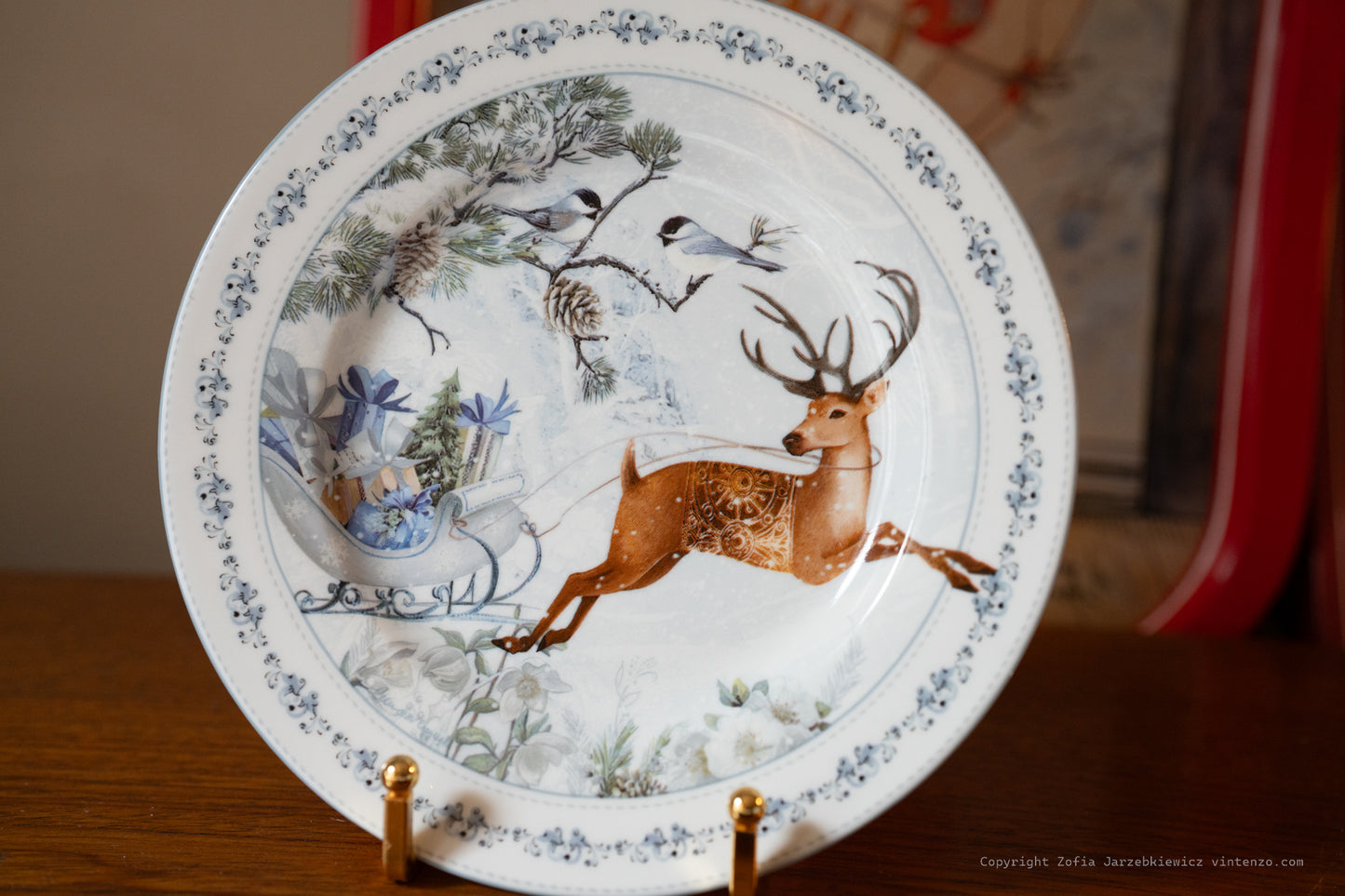 Set of 2 Christmas Dessert Plates Reindeer Design