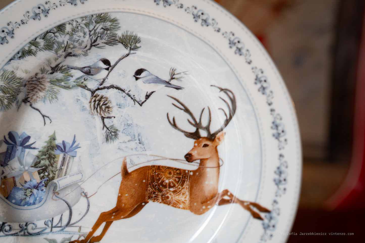 Set of 2 Christmas Dessert Plates Reindeer Design