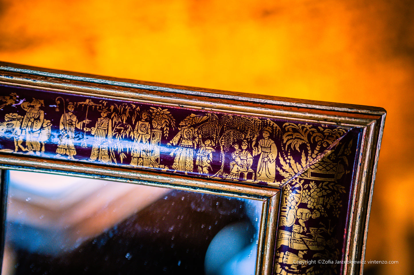 Vintage Mirror with Chinese Motifs