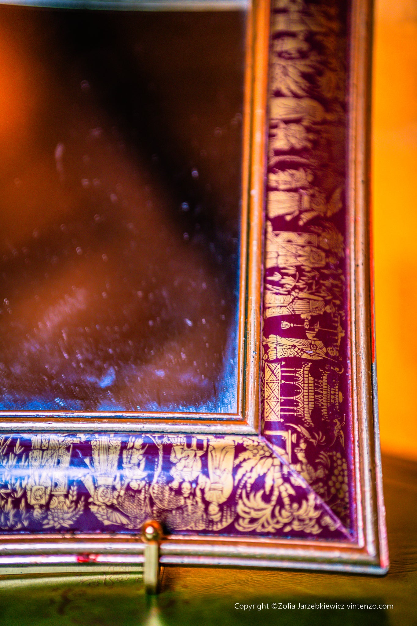 Vintage Mirror with Chinese Motifs