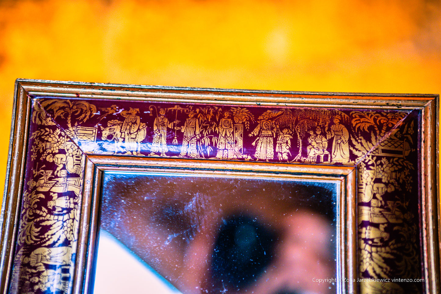Vintage Mirror with Chinese Motifs