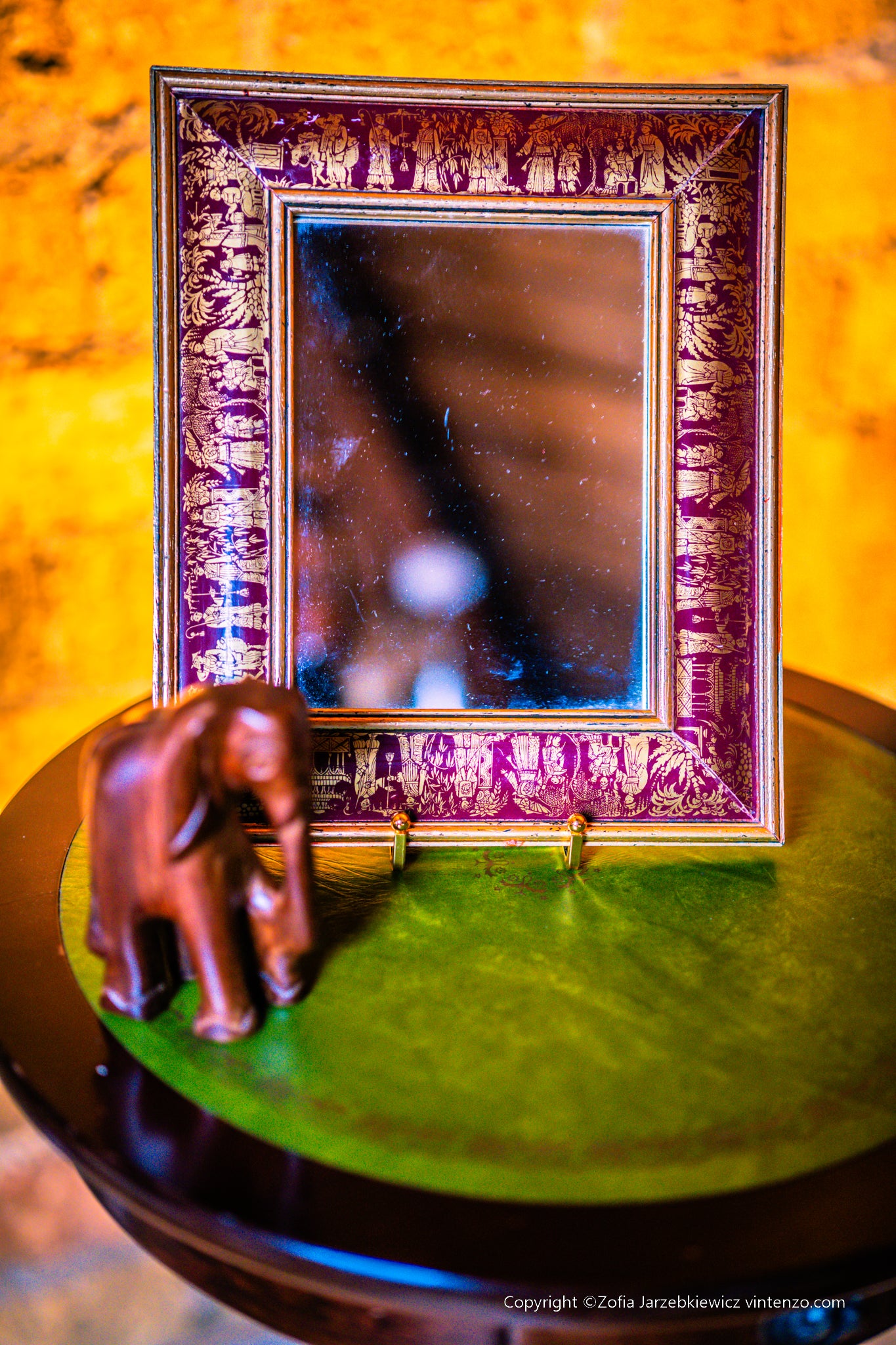 Vintage Mirror with Chinese Motifs