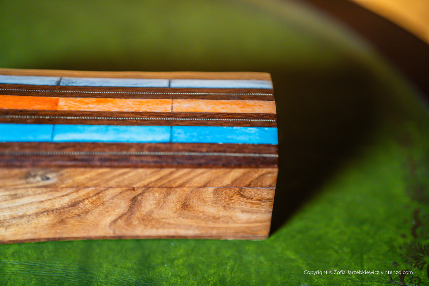Vintage Wooden Box with Colourful Stripes on Top