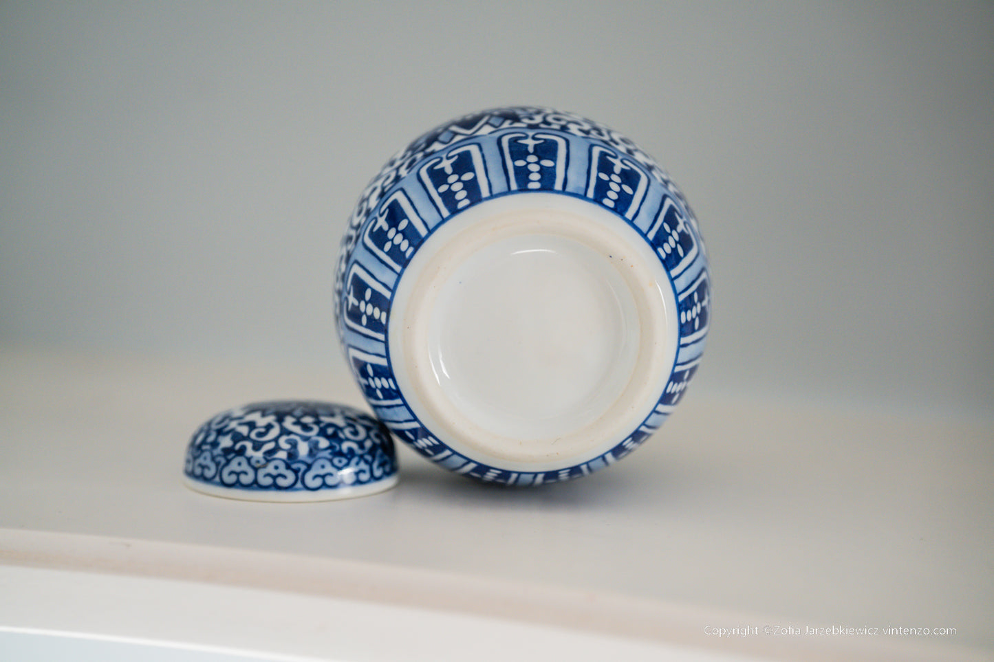 Vintage Blue and White Tangled Branches and Lotus Lid Jar