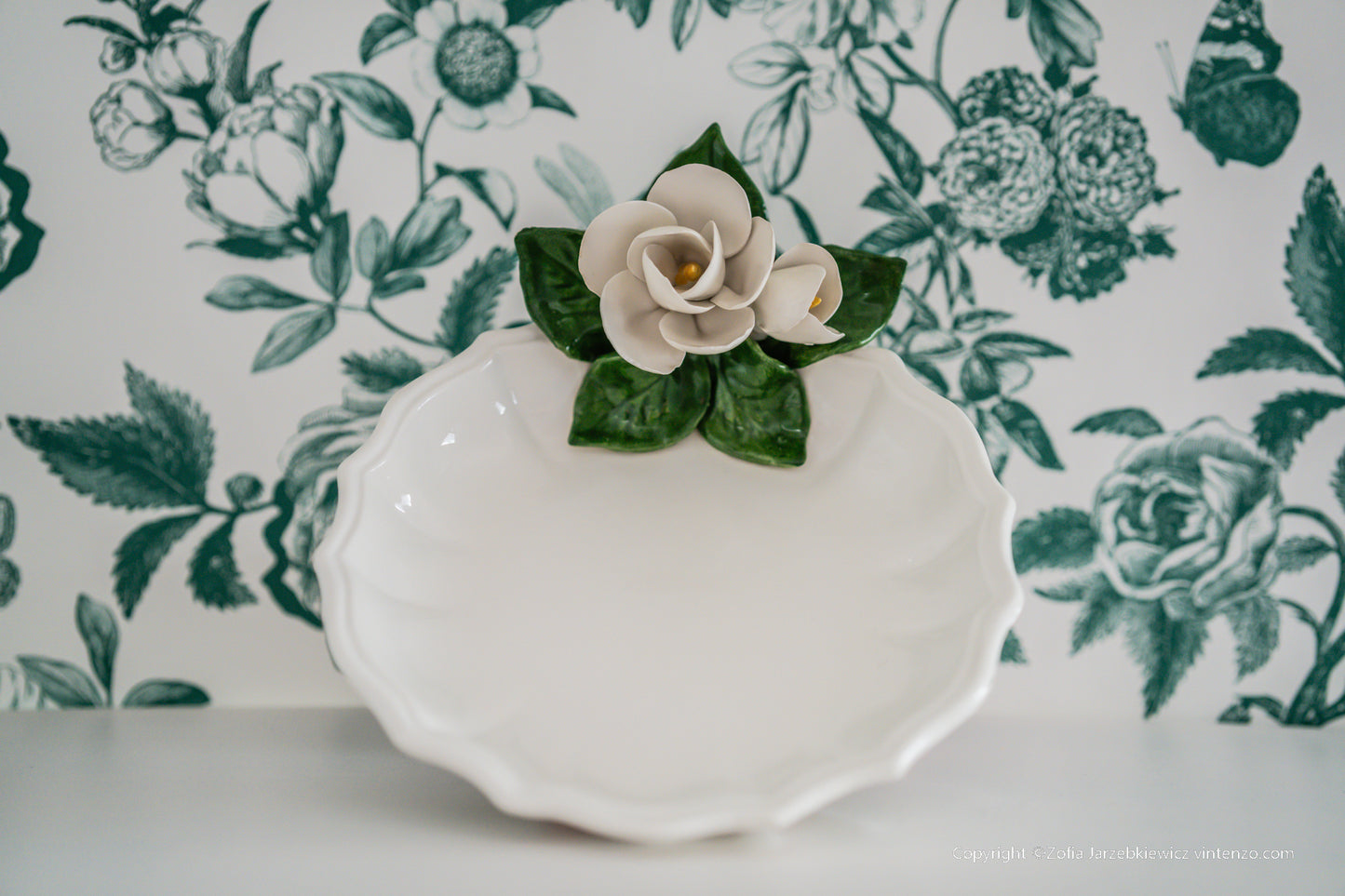 Italian ATN Ceramic 3D Floral Plate/ Trinket Dish
