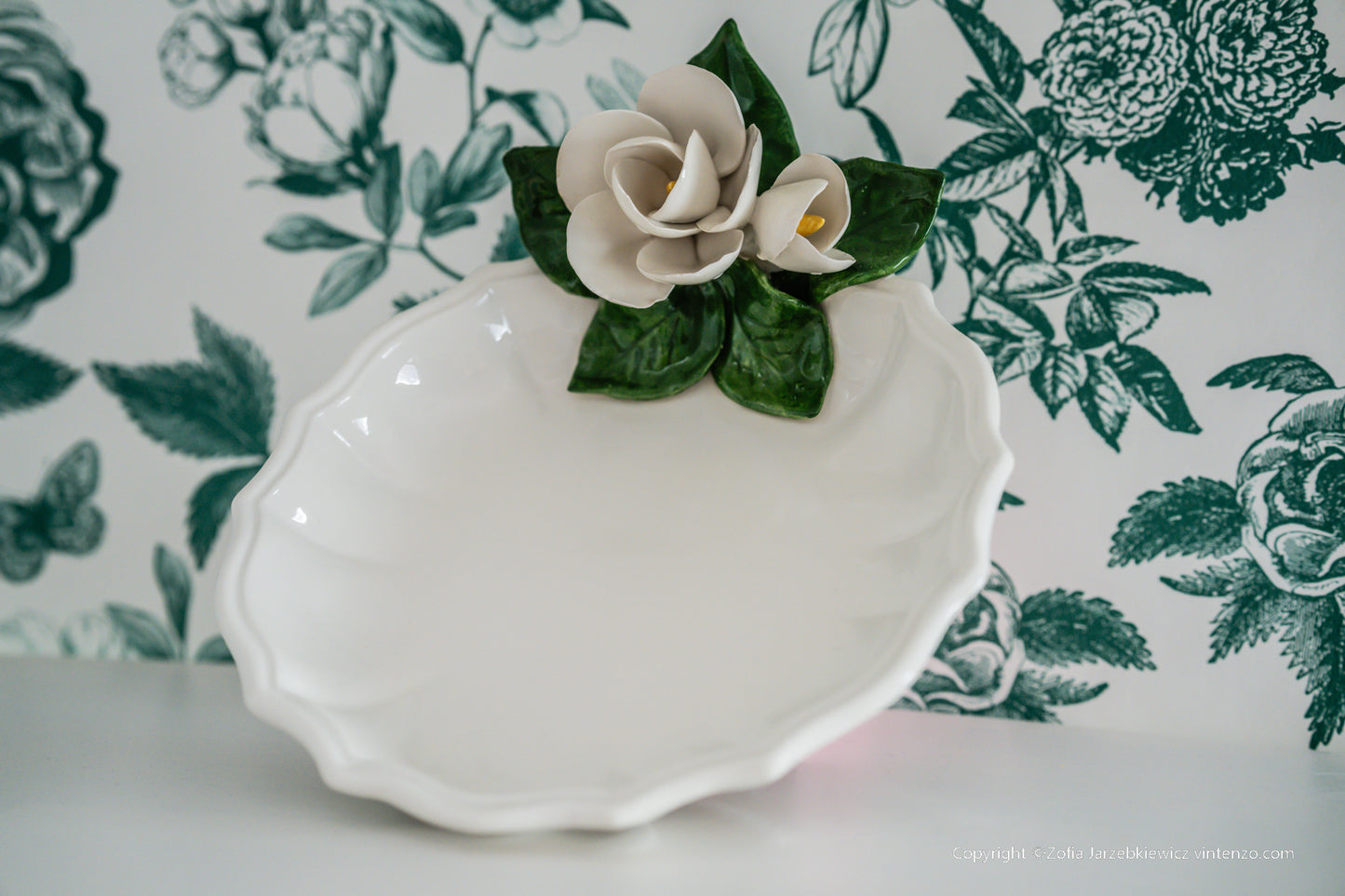 Italian ATN Ceramic 3D Floral Plate/ Trinket Dish