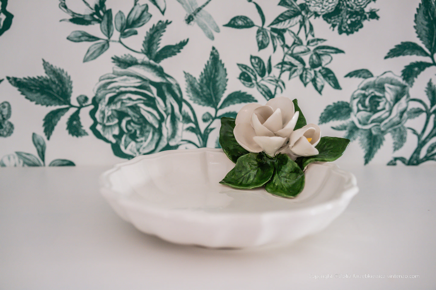 Italian ATN Ceramic 3D Floral Plate/ Trinket Dish