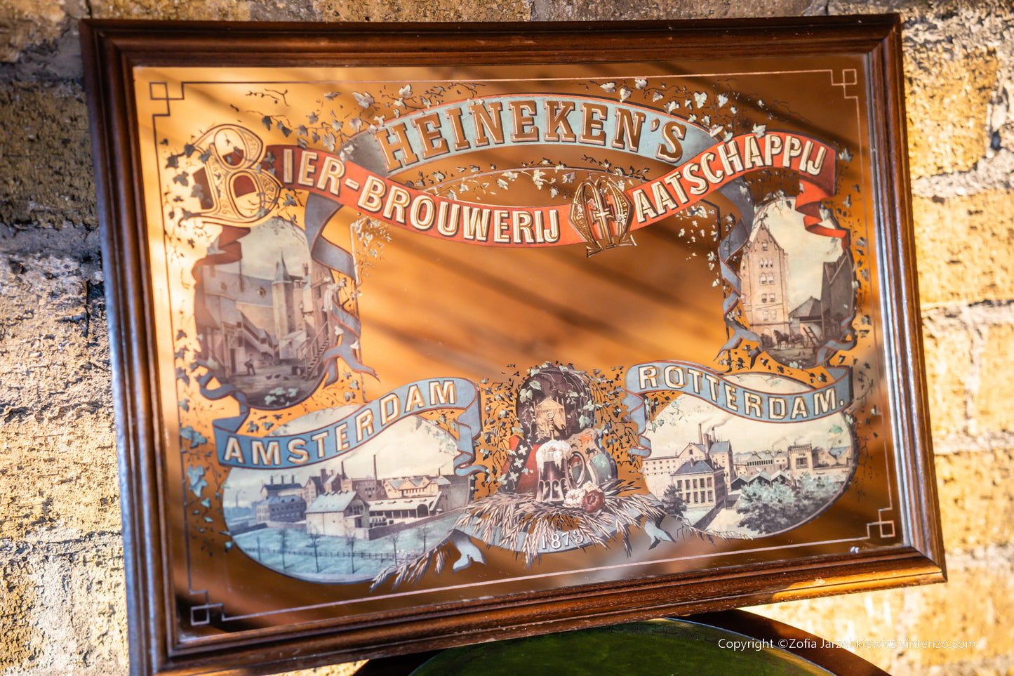 Vintage Heineken Brewers Pub Advertising Mirror -Amsterdam Rotterdam