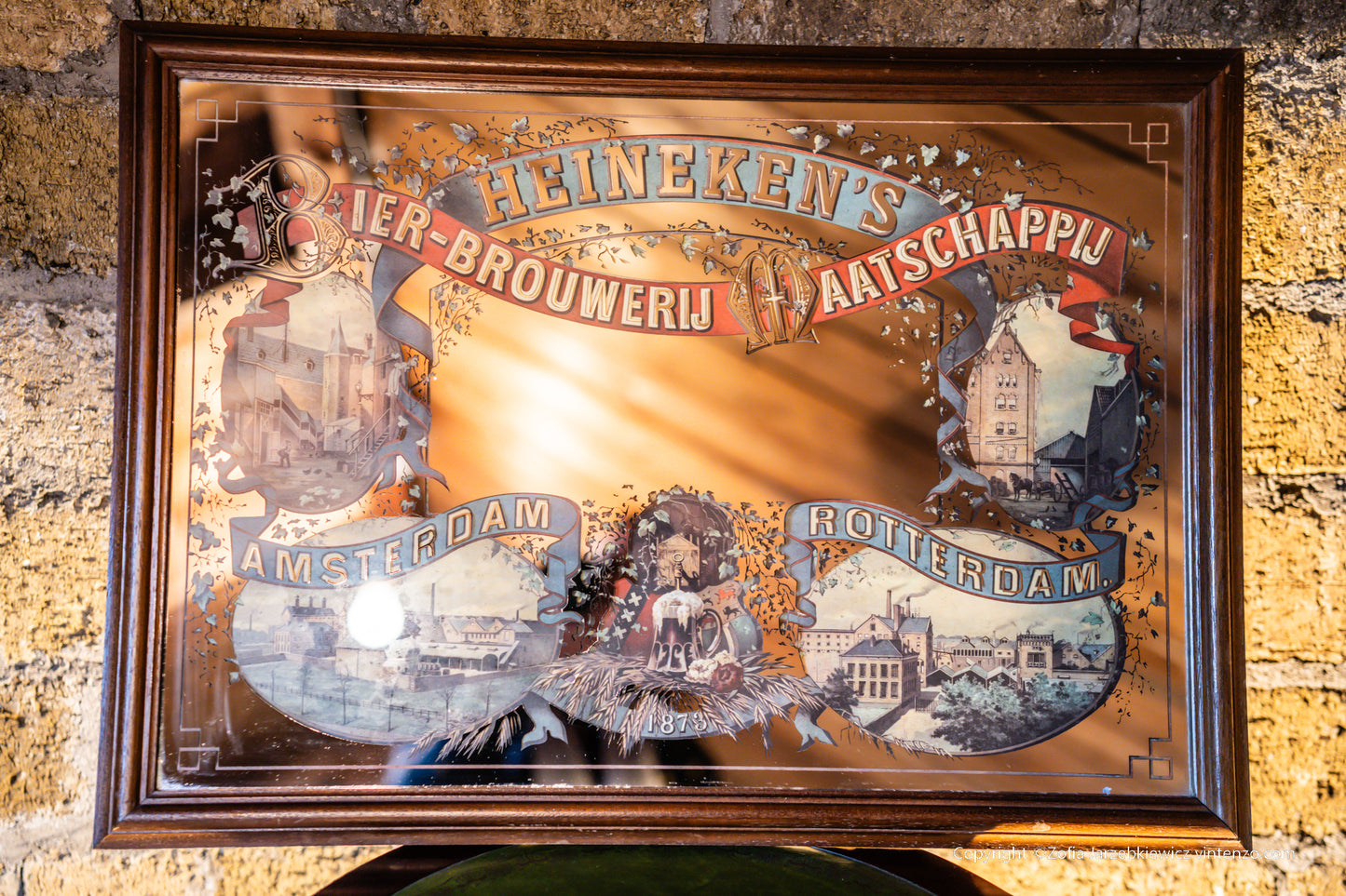 Vintage Heineken Brewers Pub Advertising Mirror -Amsterdam Rotterdam