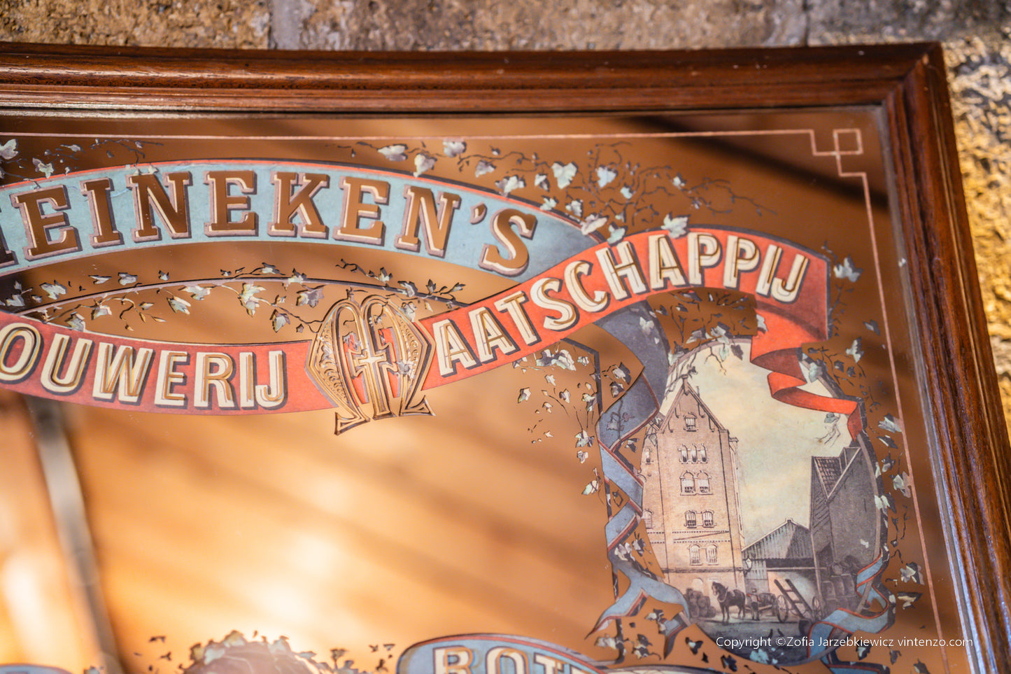 Vintage Heineken Brewers Pub Advertising Mirror -Amsterdam Rotterdam