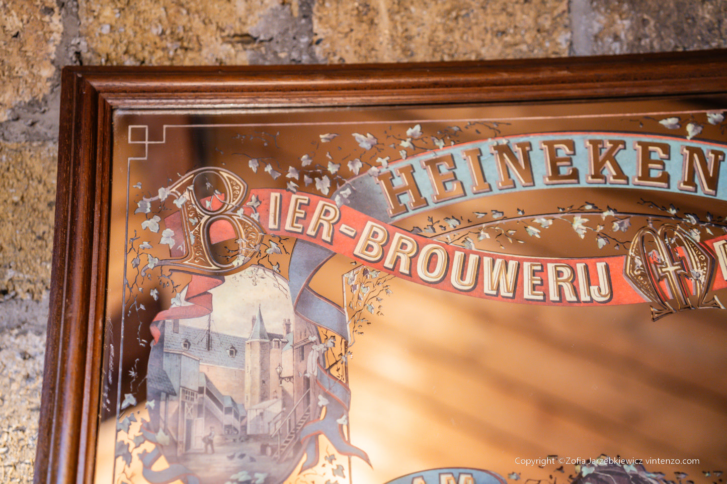 Vintage Heineken Brewers Pub Advertising Mirror -Amsterdam Rotterdam