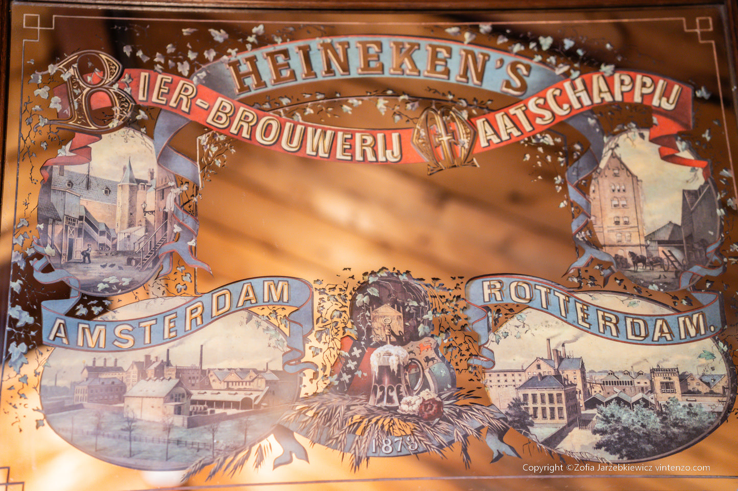 Vintage Heineken Brewers Pub Advertising Mirror -Amsterdam Rotterdam