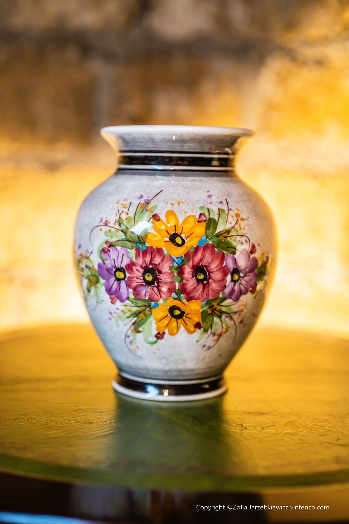 Vintage Ceramic Floral Vase signed G.Dizou