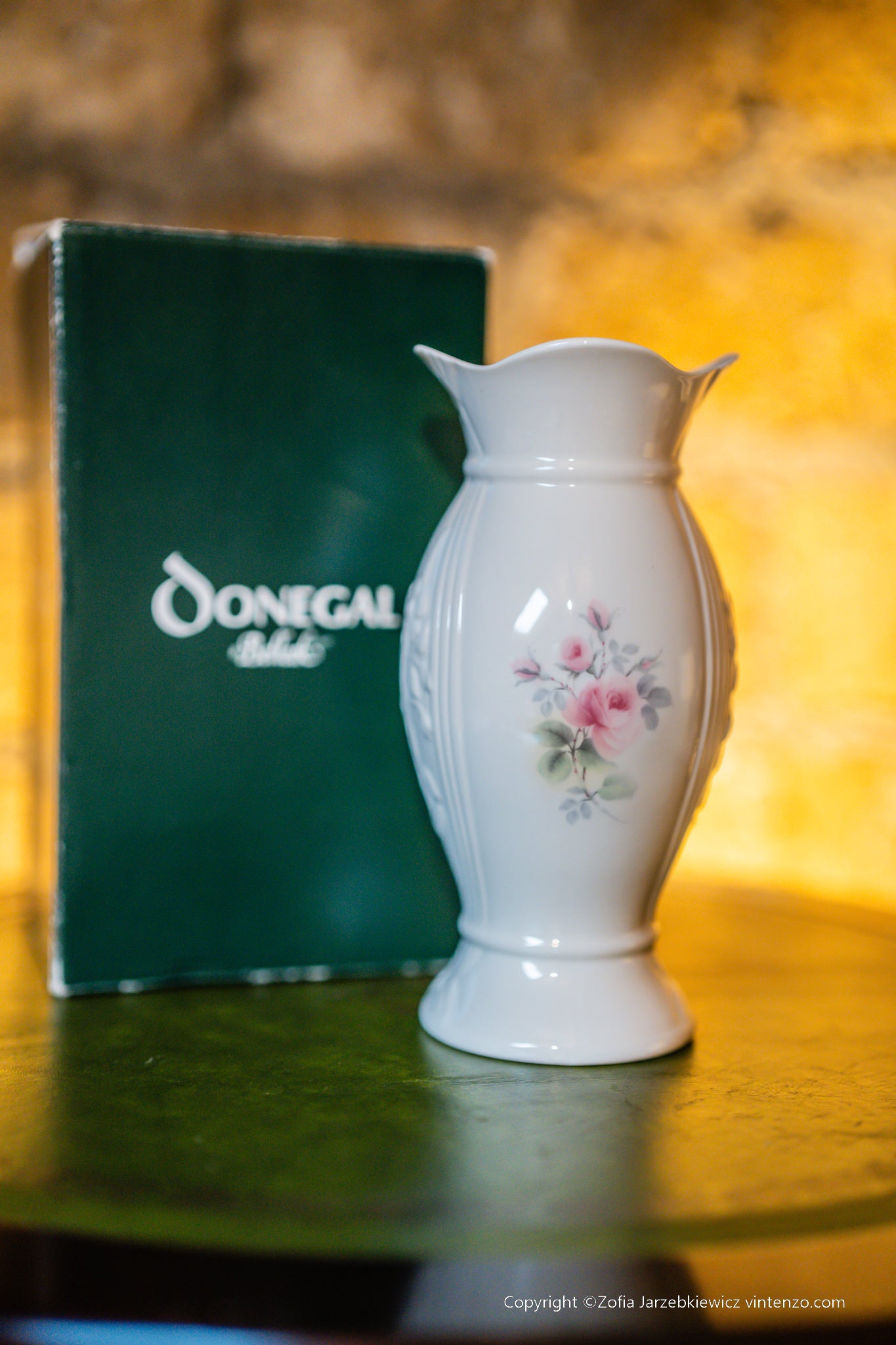 Belleek Donegal Pink Roses Porcelain Vase