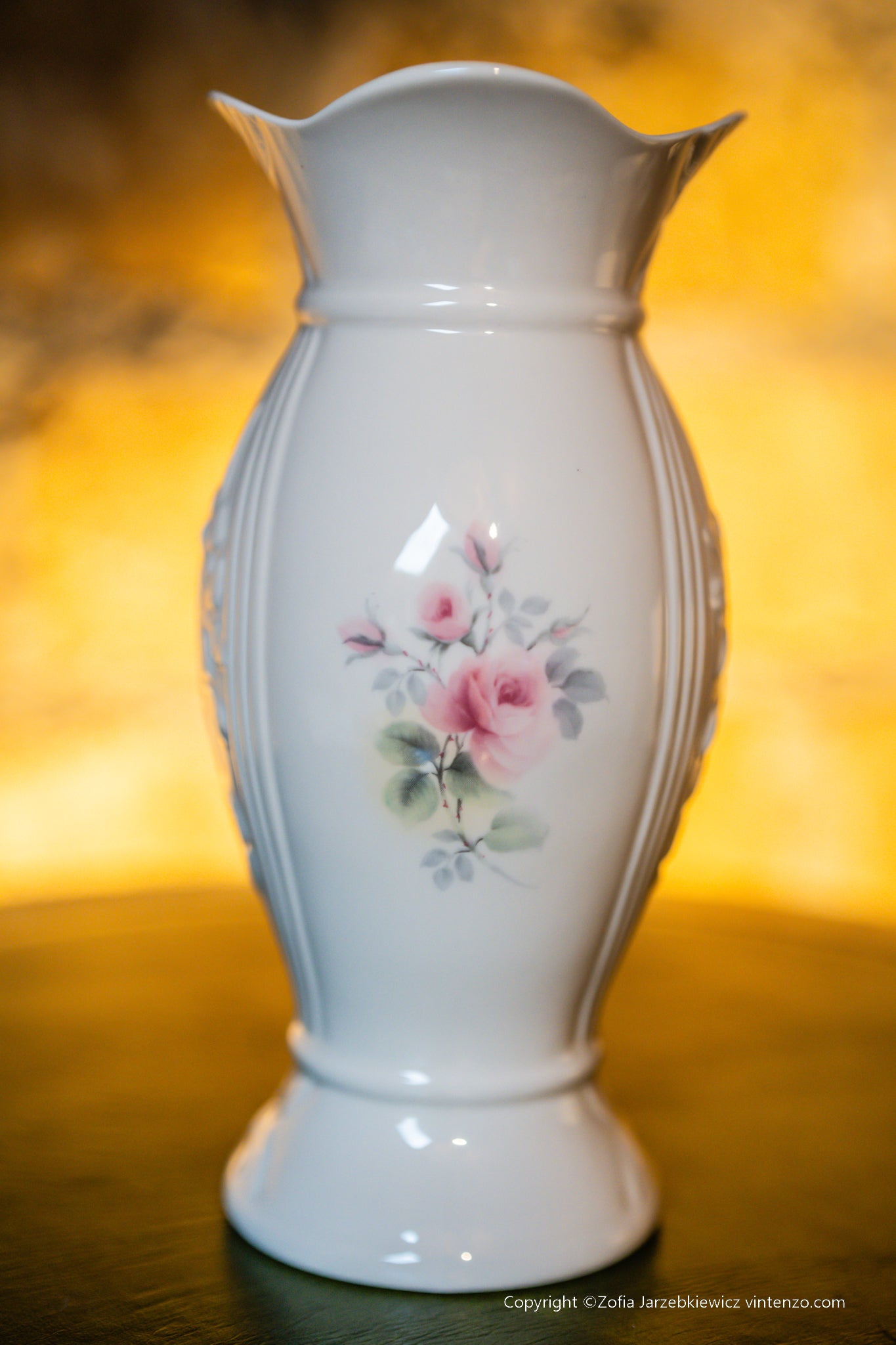 Belleek Donegal Pink Roses Porcelain Vase