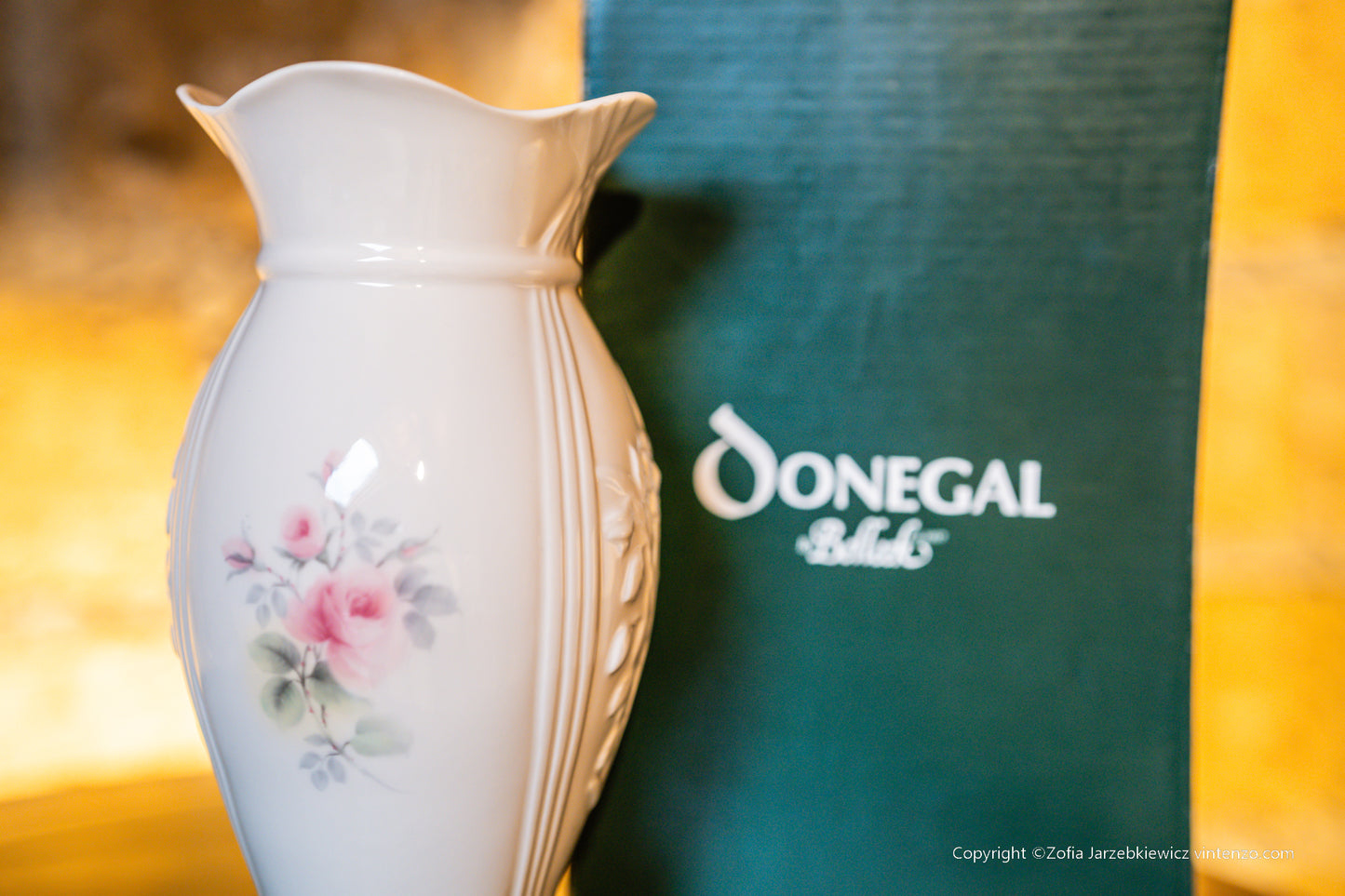 Belleek Donegal Pink Roses Porcelain Vase