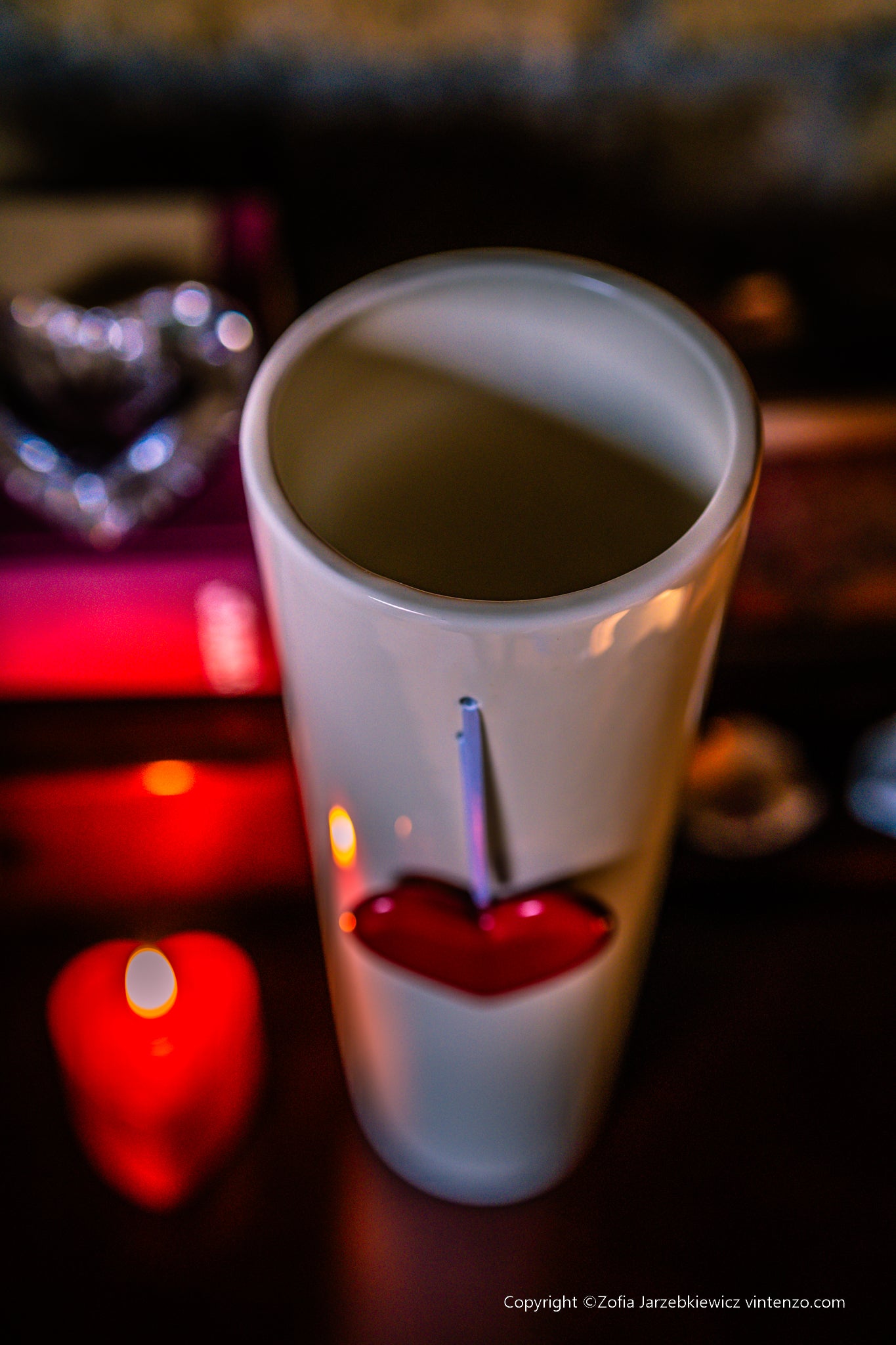 Tall Ceramic Cream Vase with a Red Ceramic Love Heart