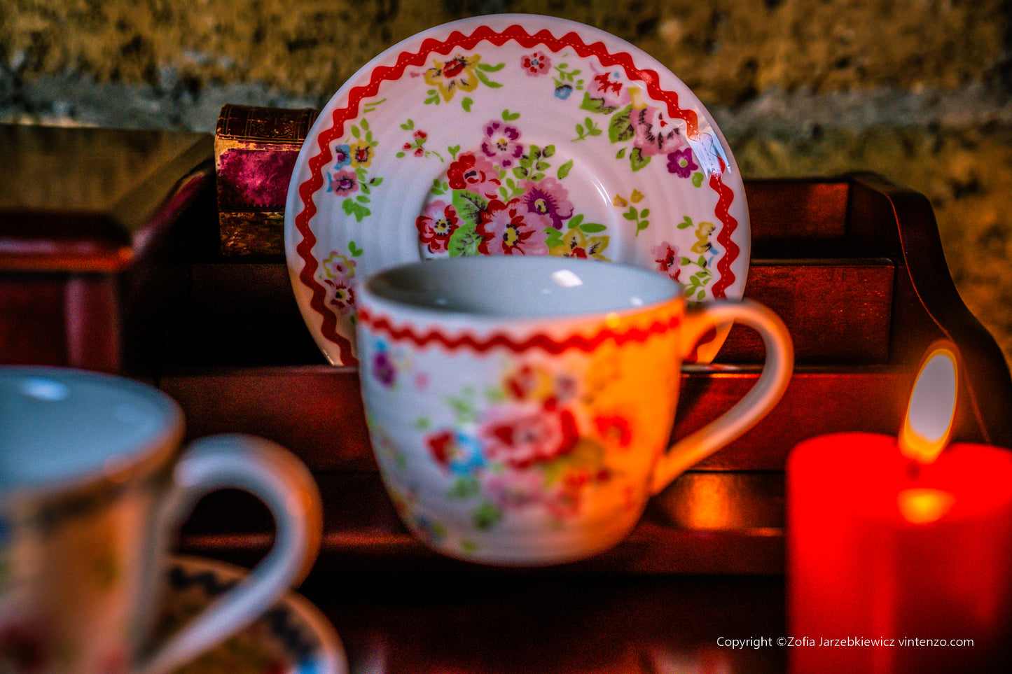 Cath Kidston Set of 4 Teacups and Saucers Cranham Pattern