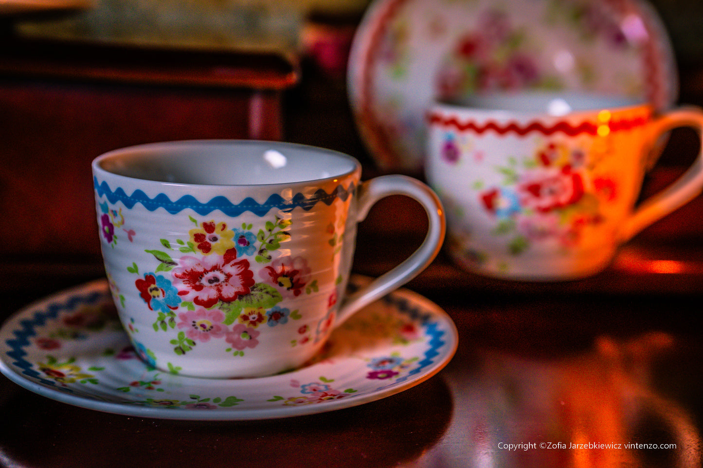 Cath Kidston Set of 4 Teacups and Saucers Cranham Pattern