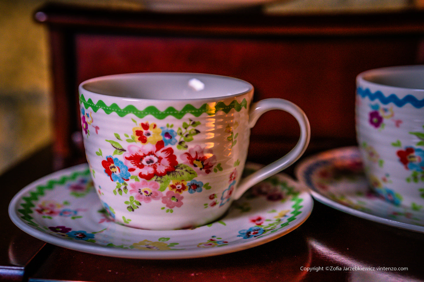 Cath Kidston Set of 4 Teacups and Saucers Cranham Pattern