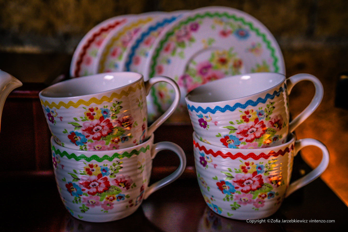 Cath Kidston Set of 4 Teacups and Saucers Cranham Pattern