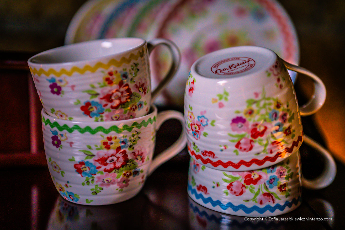 Cath Kidston Set of 4 Teacups and Saucers Cranham Pattern