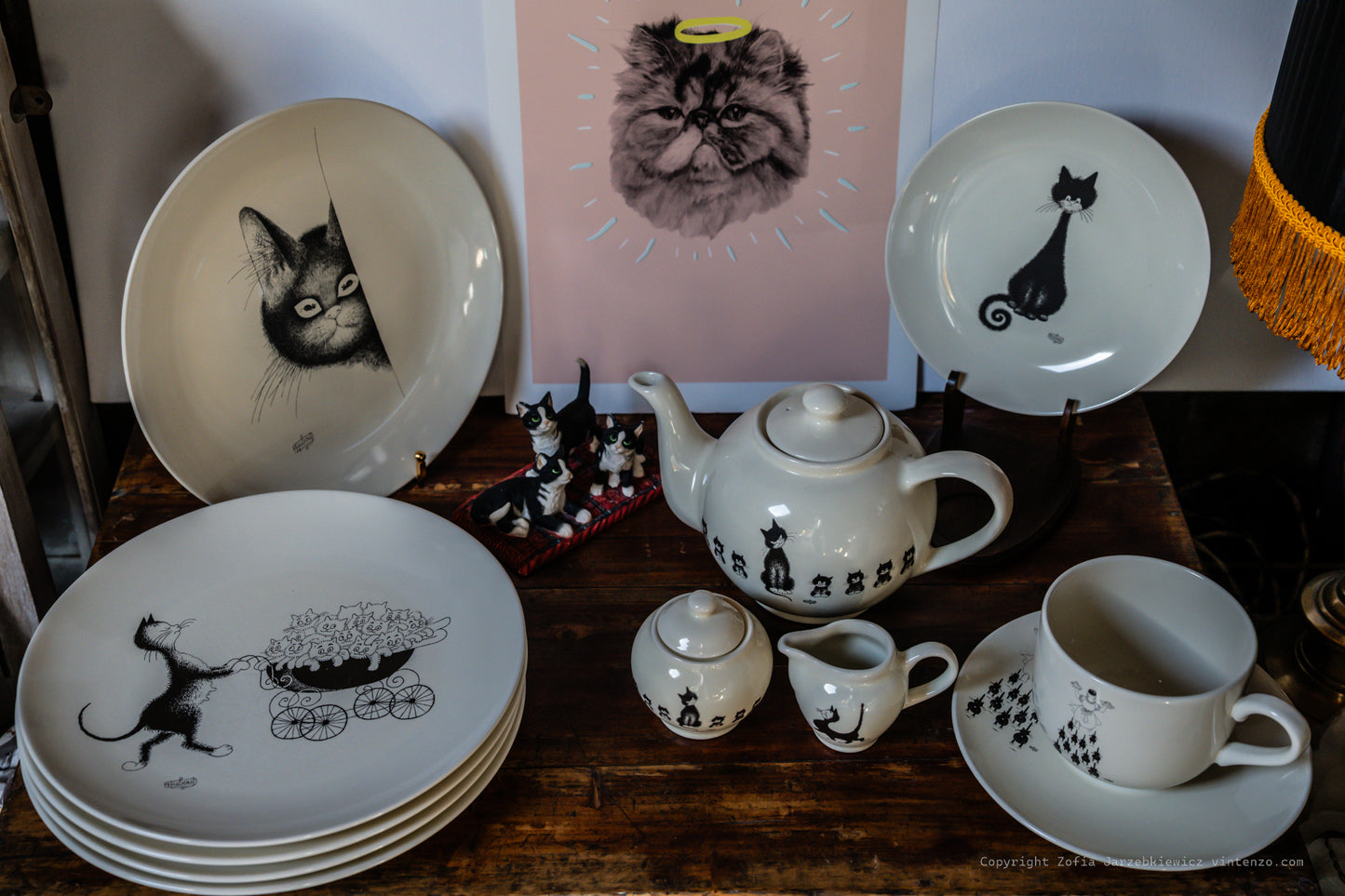 Dubout Cats Teapot, Creamer and Sugar bowl