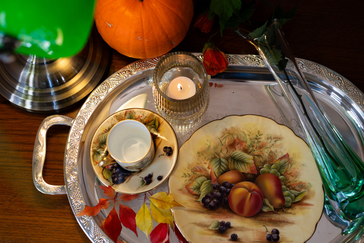 Aynsley Set including Coffee Cup and a Dessert Plate Orchard Gold