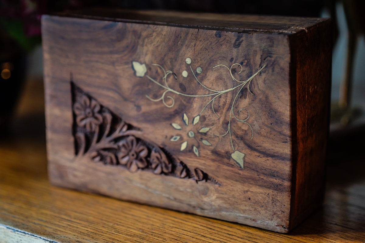 Small Wooden Box with delicate brass leaves
