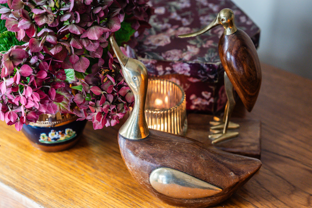 Mid Century Brass and Rosewood the duck and the ibis statue, 1960s Decor