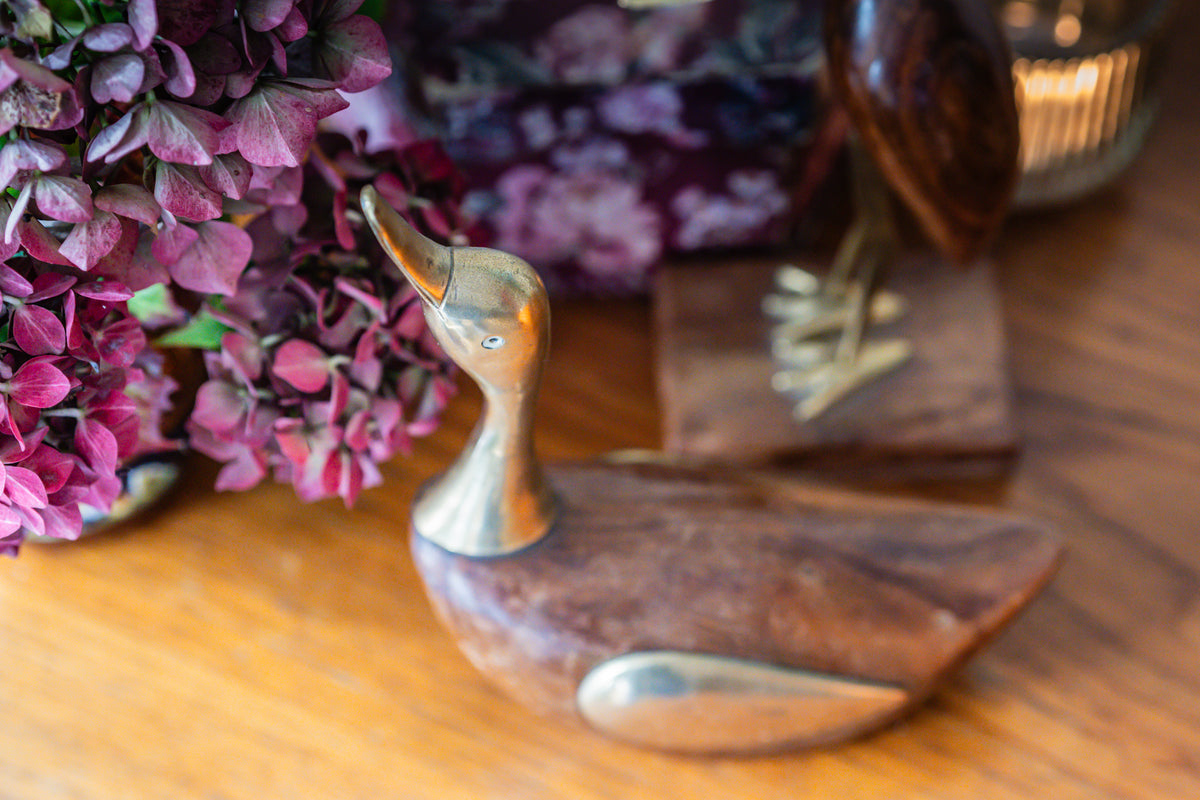 Mid Century Brass and Rosewood the duck and the ibis statue, 1960s Decor