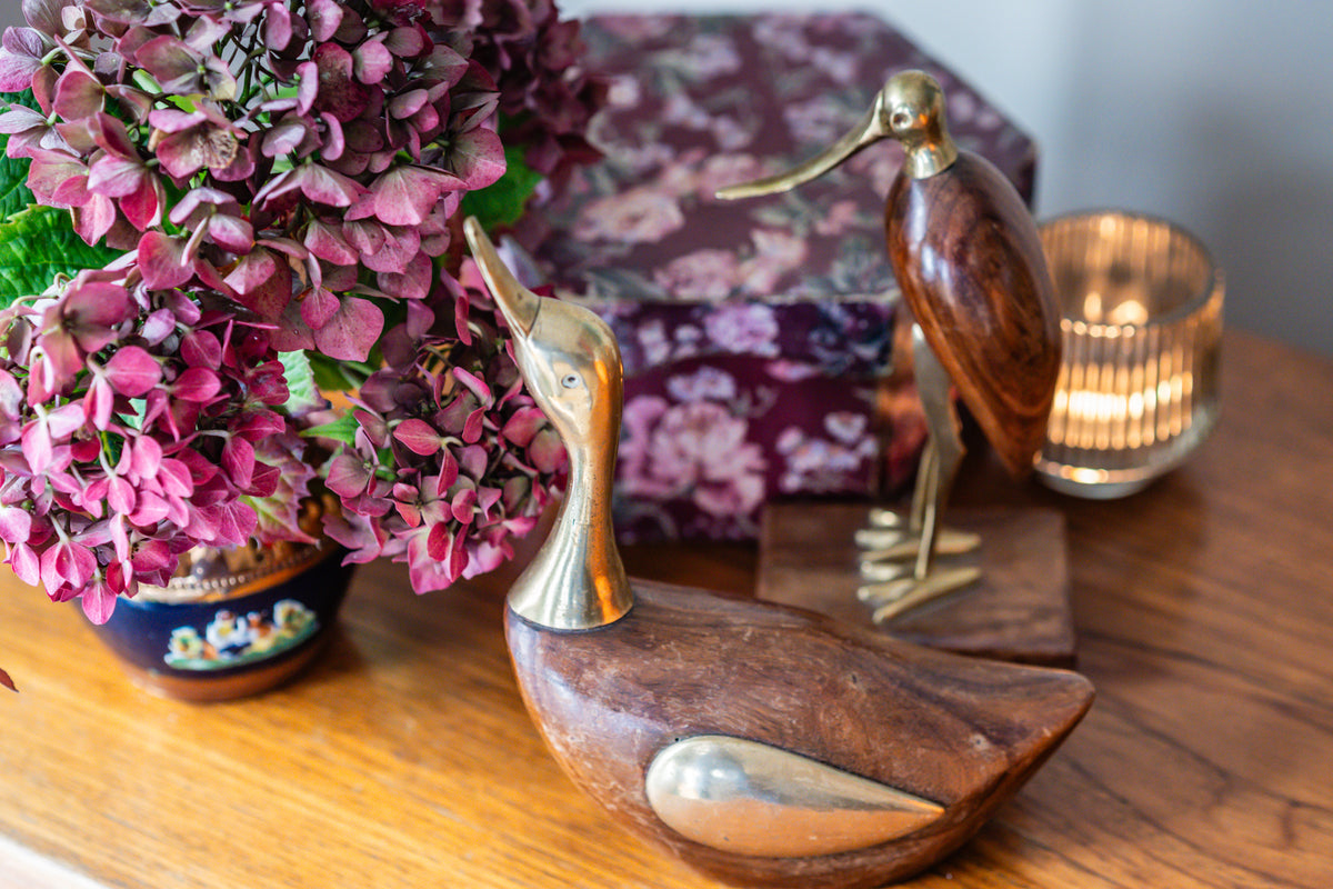 Mid Century Brass and Rosewood the duck and the ibis statue, 1960s Decor
