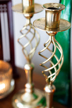 Set of 2 Vintage Twisted Brass Candleholders