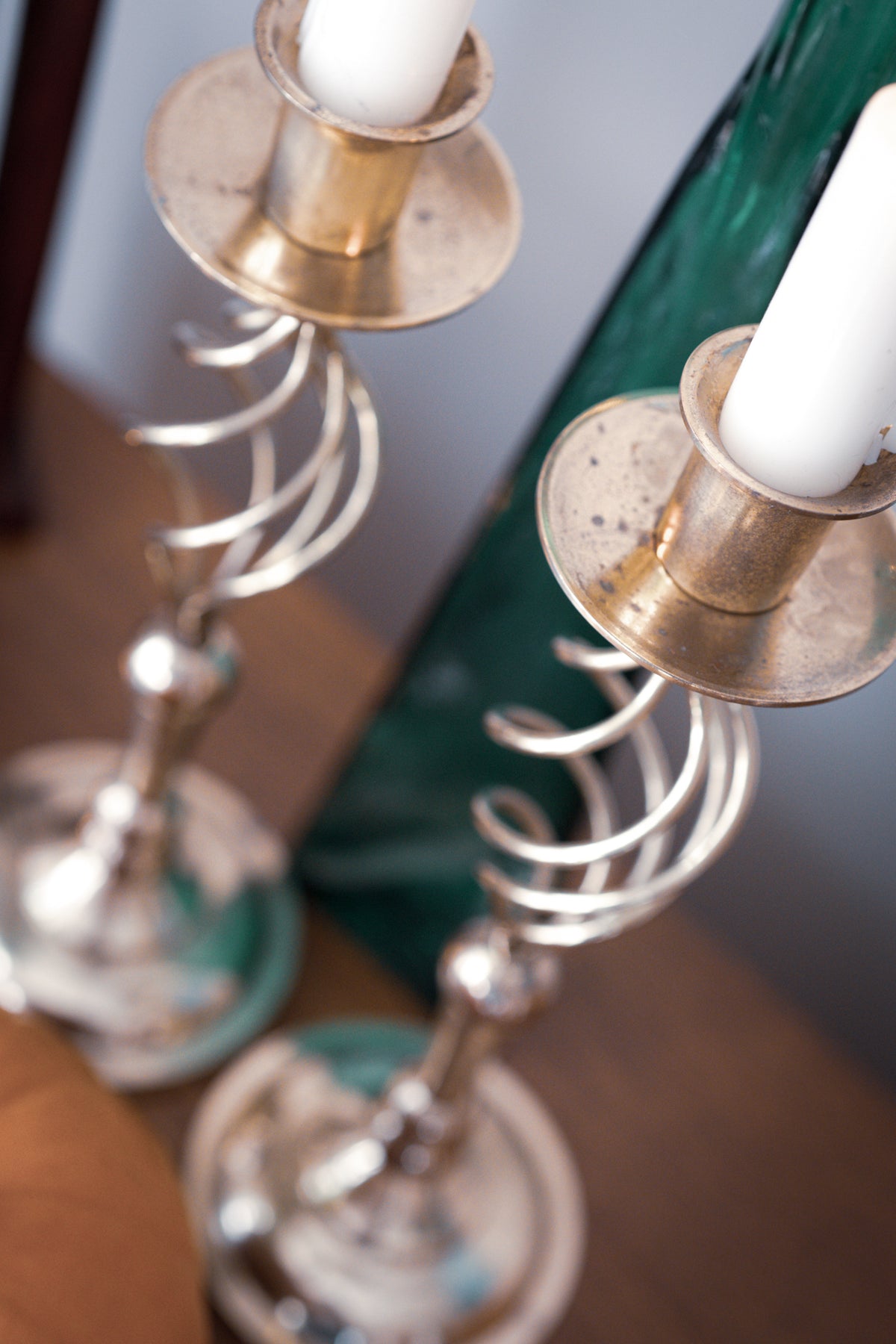 Set of 2 Vintage Twisted Brass Candleholders