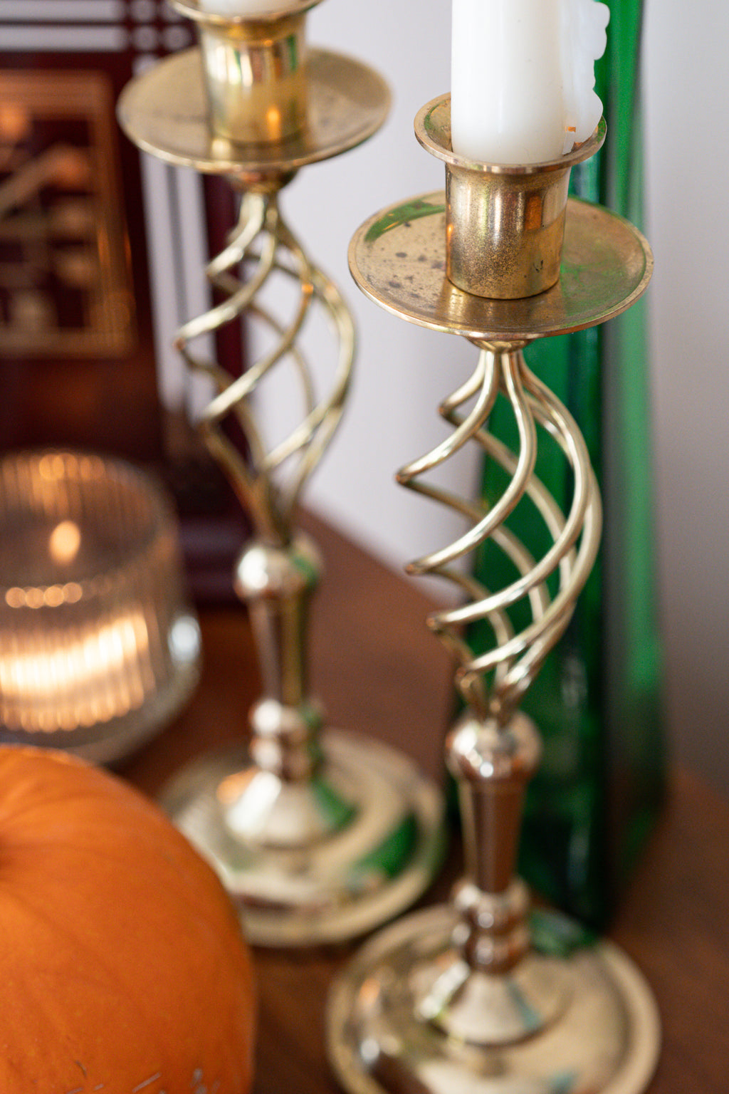 Set of 2 Vintage Twisted Brass Candleholders