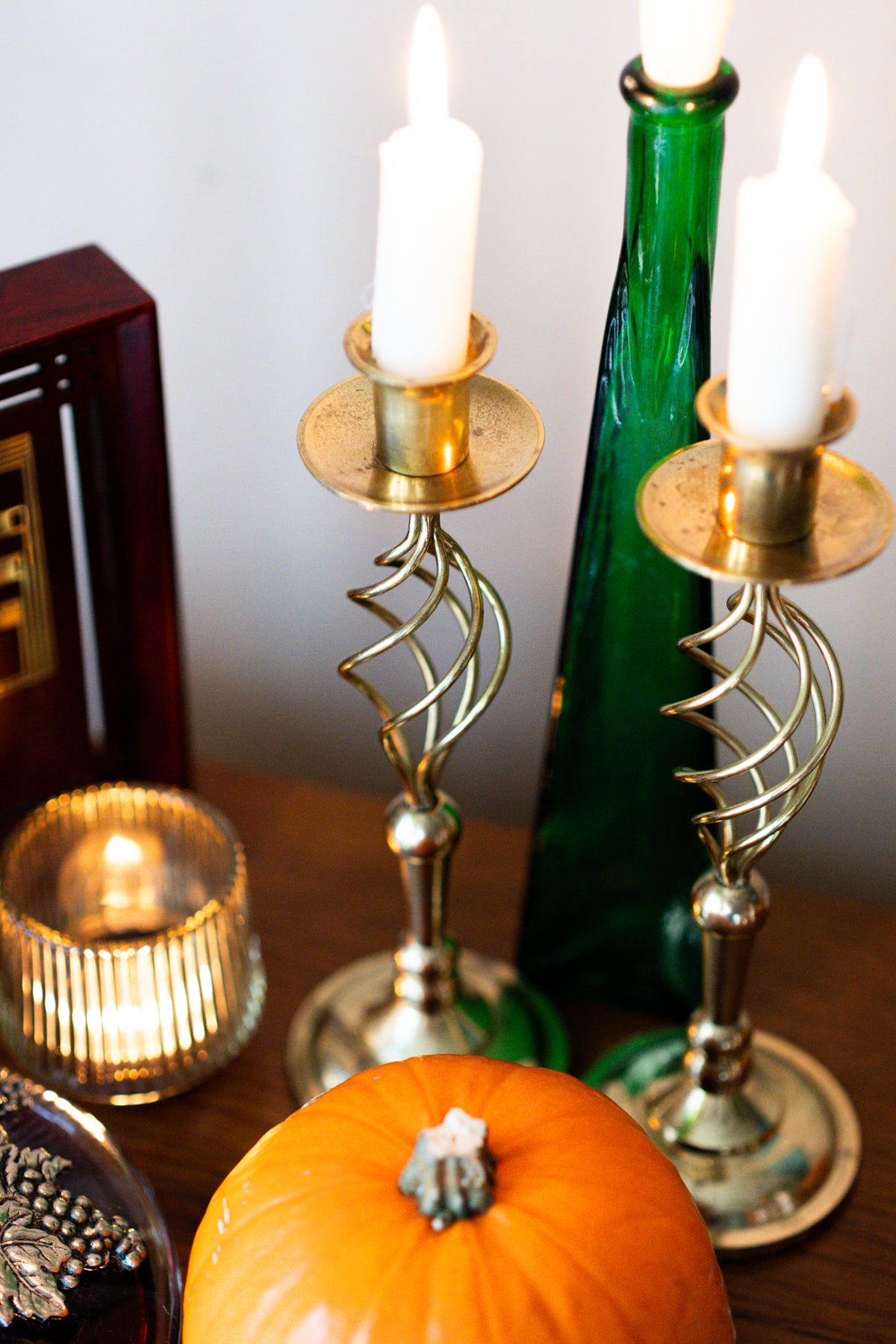 Set of 2 Vintage Twisted Brass Candleholders