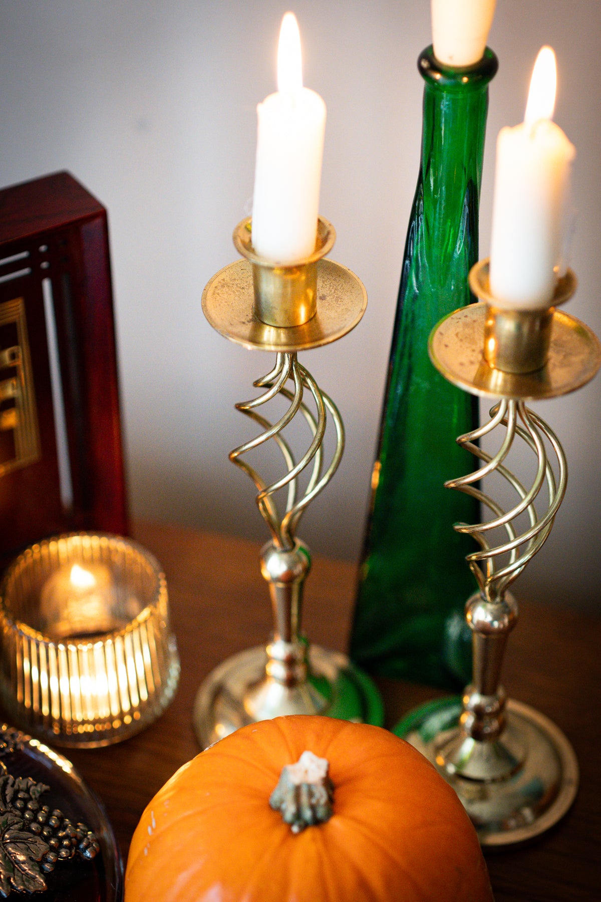Set of 2 Vintage Twisted Brass Candleholders